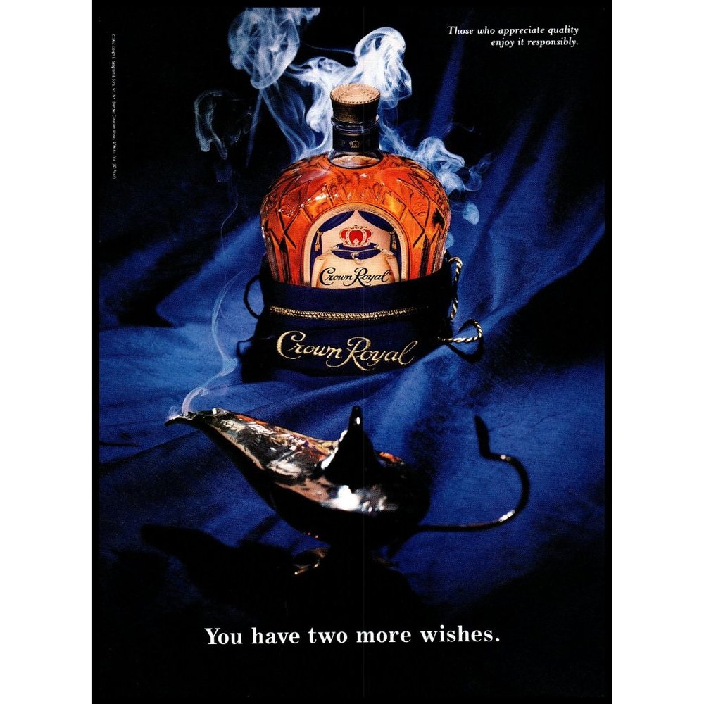 1995 Crown Royal Canadian Whisky Vintage Print Ad Genie Bottle Wish Wall Art
